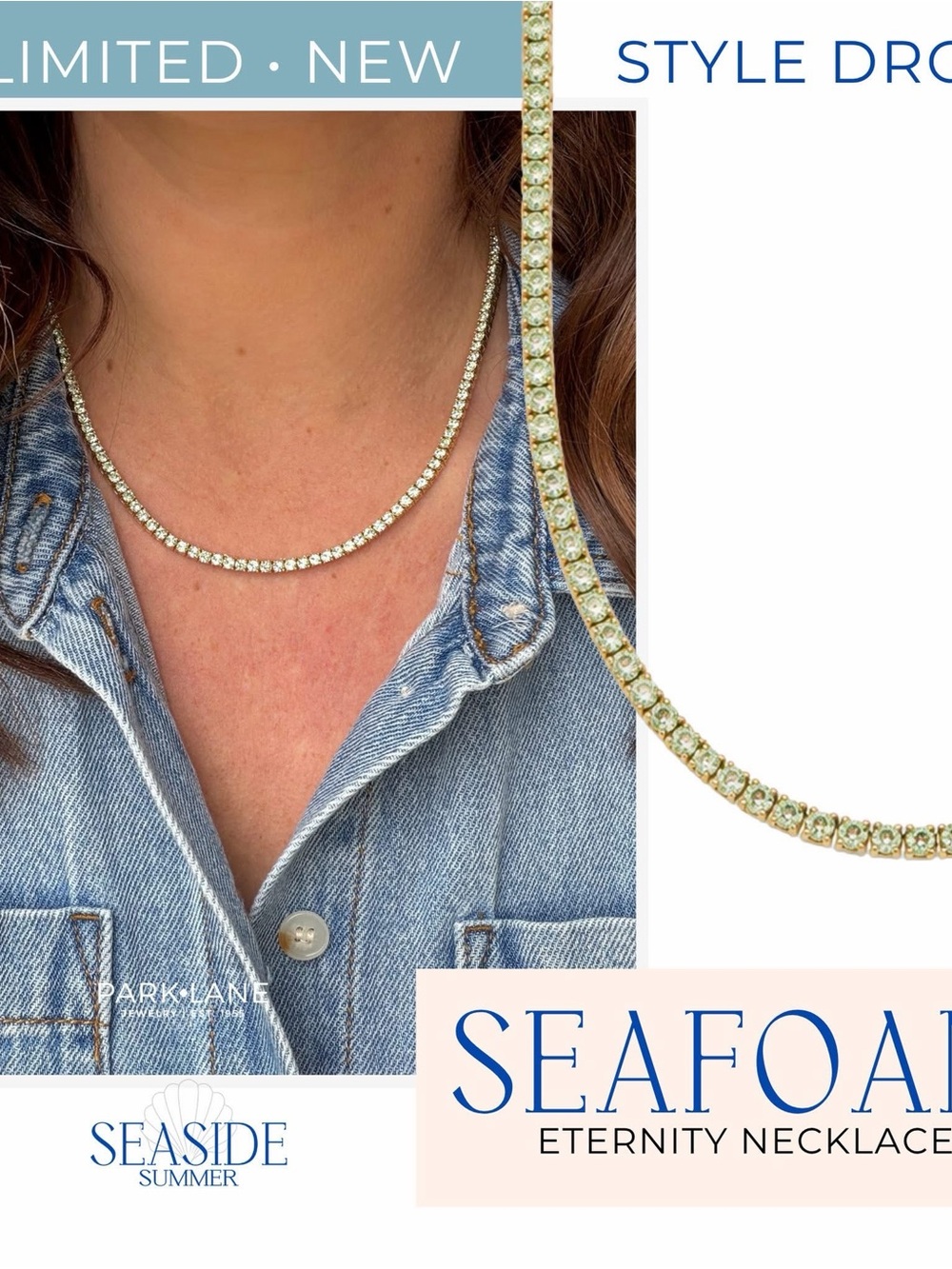 Park Lane Seafoam Crystal Tennis Necklace